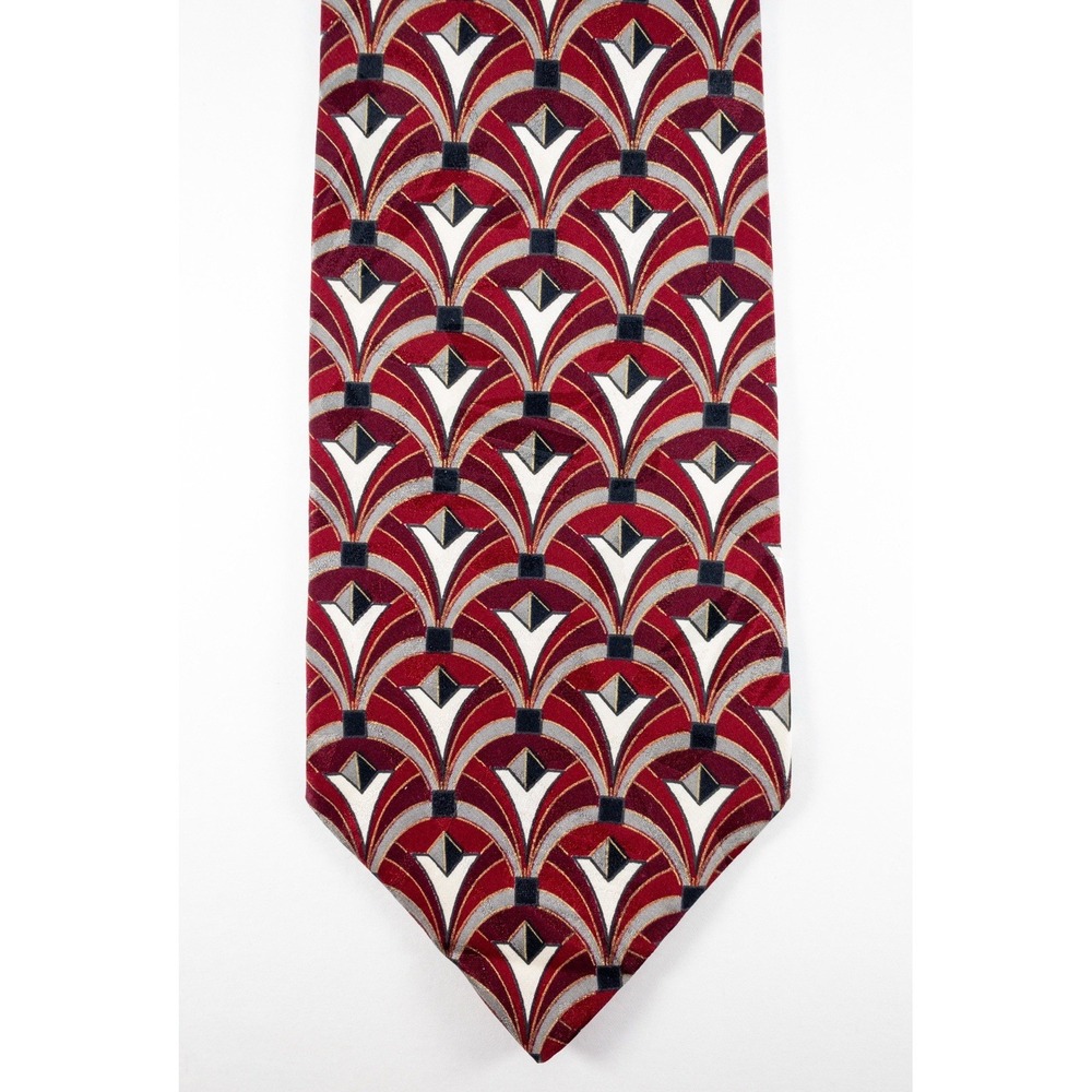 Vintage Zylos George Machado Art Deco Inspired Repeating Fan Mosaic Tie, Silk